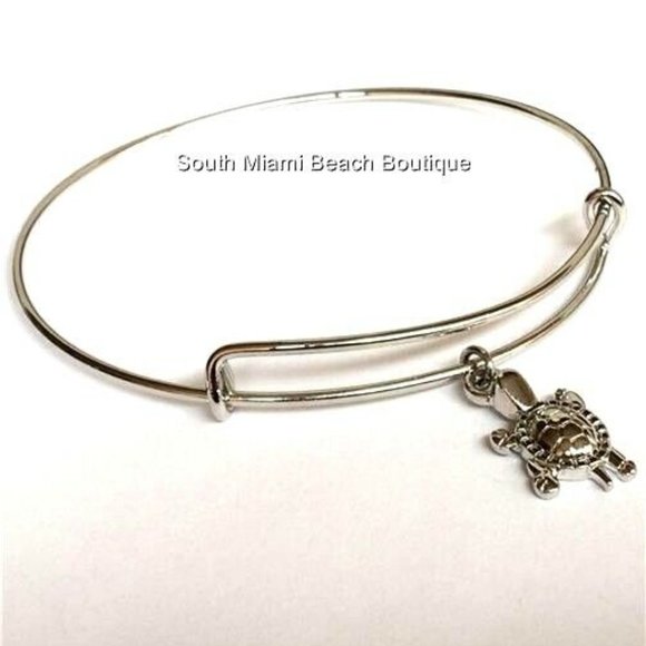 Turtle Charm Bracelet Silver Plated Beach Island Wire Nautical Island Sea Life - Picture 4 of 10